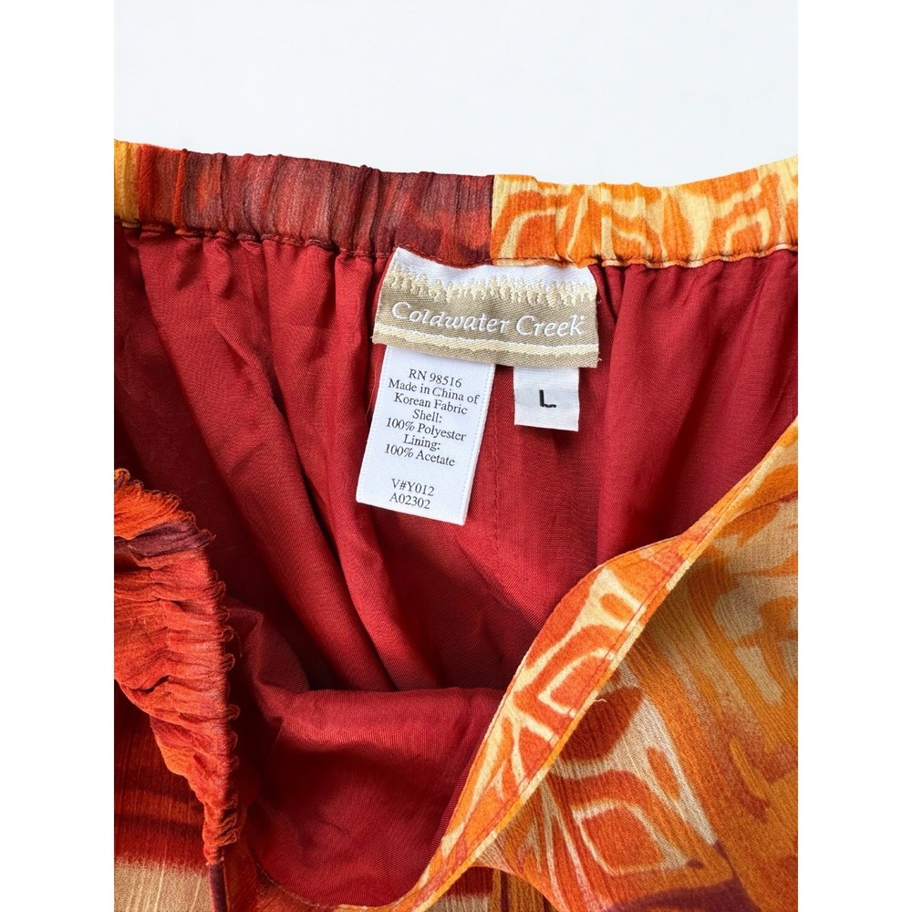 Coldwater Creek Vintage Y2k Orange Print Boho Maxi Fall Hippie Batik Skirt Large - Picture 3 of 4